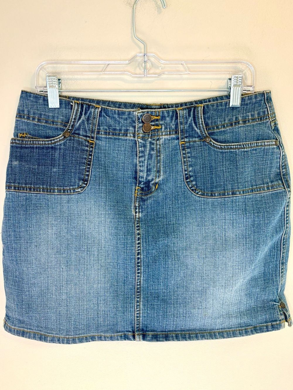 No Boundaries Denim Mini Skirt Juniors 9 Button Front Stretch Y2K